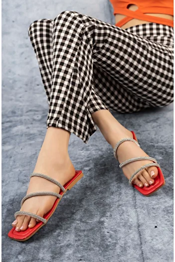 Freemax Women's Low Heeled Thin Light Flexible Sole Summer Stone Slippers Red