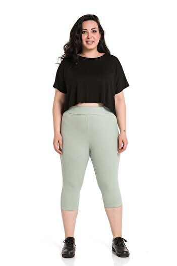 DISENTIS MODEST Large Size Ribbed Elastic Waist Karyoka Stitching Below the Knee Green Tights
