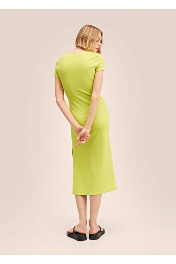 MANGO Woman Yandan Yırtmaçlı Örgü Elbise