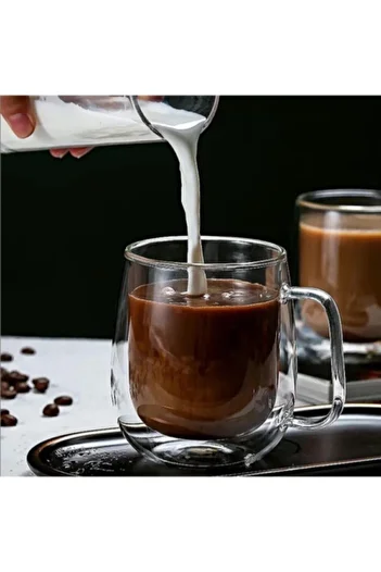 SAVORYHOME 250ml Glass Mug - Double Glazed, Double Walled, Thermal Insulated, Handle Cup