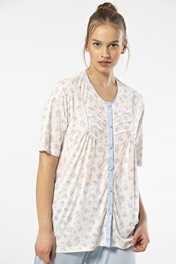 TÜREN 3370 Set de pijama pentru femei, cu imprimeu, cu nasturi, mărime mare