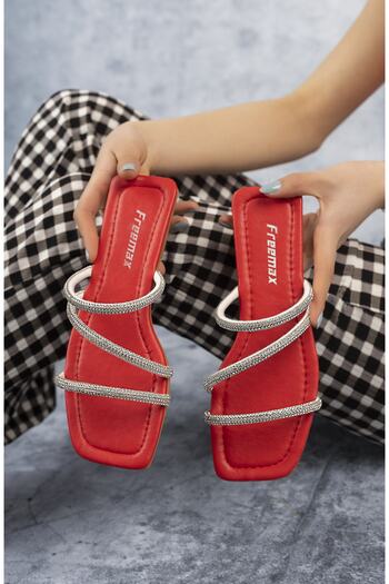 Freemax Women's Low Heeled Thin Light Flexible Sole Summer Stone Slippers Red
