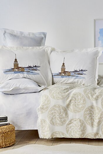 Karaca Home Boğaziçi Beige 100% Cotton Double Nish Set
