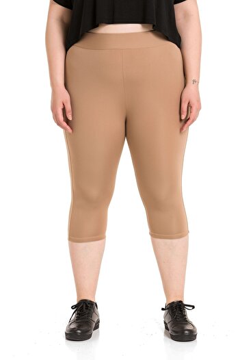 DISENTIS MODEST Plus Size Elastic Waist Karyoka Stitched Below the Knee Mink Women's Tights