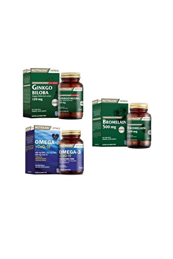 Nutraxin Ginkgo Biloba and Bromelain Style 60 Tablets + Omega 3 and Coq-10 Capsules