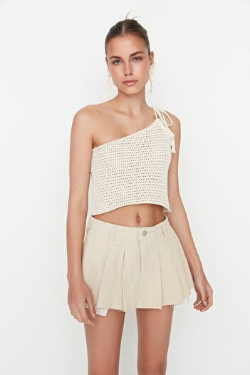 Trendyol Collection Mini Ecru Denim Shorts Skirt - Pleated, Twoss22Sr00164