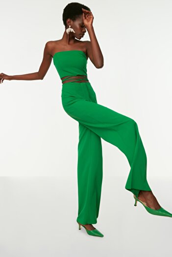 Trendyol Collection Green High Waist Woven Trousers TPRSS22PL0080