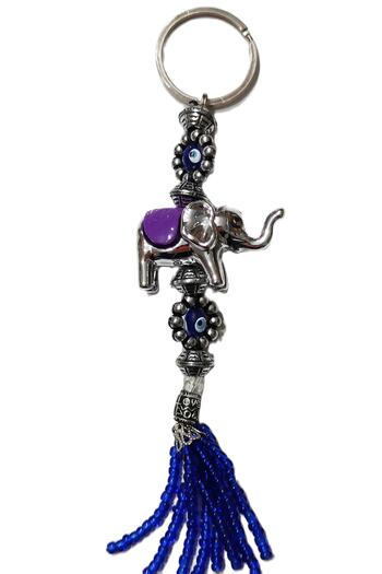 Mixperi Evil Eye Beaded Bead Tasseled Purple Elephant Keychain