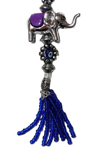Mixperi Evil Eye Beaded Bead Tasseled Purple Elephant Keychain