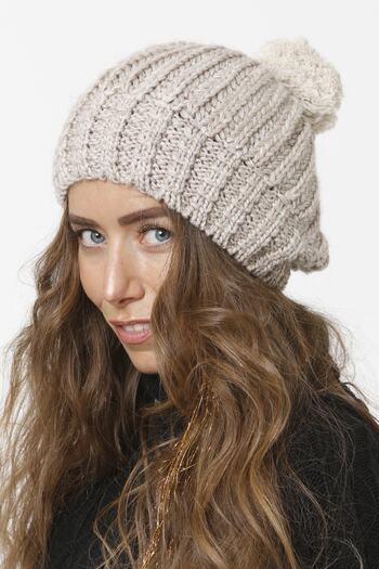 Vemod 51u Pompom Knitwear Knitted Beanie - Stone