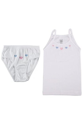 Tutku 3 Pieces of String Strapped Undershirt and 3 Pieces of Printed Slip Girls' Set