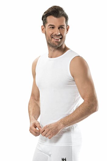 Jiber Men's 2-Piece White Zero Sleeve Crew Neck Cotton Undershirt Undershirt 126