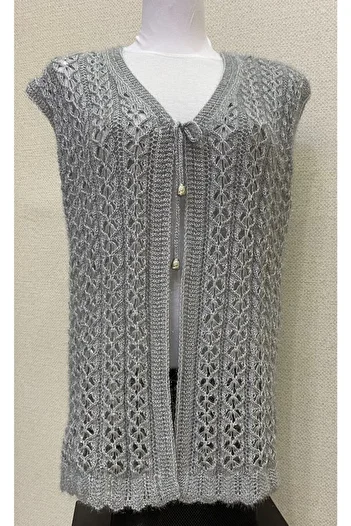 AYHANHOME Women's Gray Heart Knitted Glittery Crystal Vest