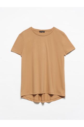 Dilvin Women's Dark Camel Crew Neck Basic T-Shirt 3471