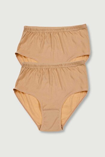 Tutku Pack of 2 Cotton Ribbed Bato Panties - Skin