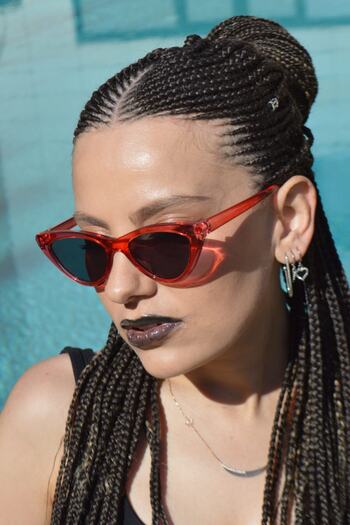 By Harmony Women's Red Transparent Cat Eye Design Sunglasses