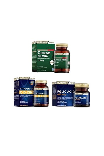 Nutraxin Ginkgo Biloba and Vitamin Max Tablet - Zinc, B12 and B15 Supplement 100 Pack