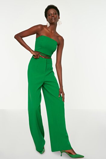 Trendyol Collection Green High Waist Woven Trousers TPRSS22PL0080