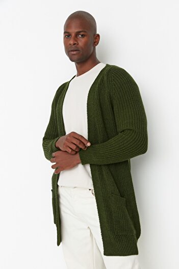Trendyol Collection Ζακέτα με μακρύ πουλόβερ τσέπης Khaki TMNAW21HI0297