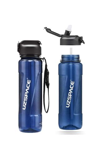 Uzspace 6056 Tritan 850 ml Flask with Straw Transparent Body Navy Blue
