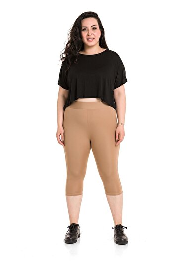 DISENTIS MODEST Plus Size Elastic Waist Karyoka Stitched Below the Knee Mink Women's Tights