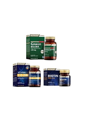 Nutraxin Ginkgo Biloba and Vitamin Max + Biotin 5000 Mcg - 60 Tablets