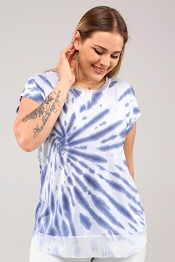 Seamoda Tricou din șifon cu vopsea cravată albastru
