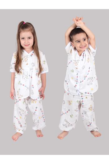 DİDABABY Cotton Muslin Single Layer Summer Pajamas - Farm Pattern