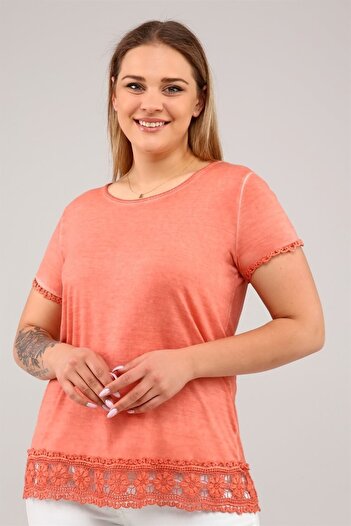 Seamoda Short Sleeve Skirt Ruched Oil Wash Tunic-salmon