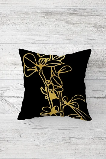 on the clouds Gold Leaf Patterned Black Background Hidden Zippered Pillowcase Throw Pillow Sofa Pillowcase
