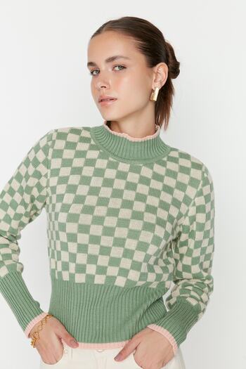 Trendyol Collection Pulover Jacquard cu guler mentă TWOAW22KZ1438