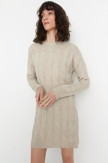 Trendyol Collection Stone Mini Knitwear Šaty s výstřihem TWOAW22EL0027