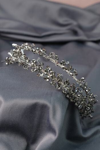 Hobigram Hair Accessory Dark Gray Talya Double Row Beaded Bridal Henna Tiara – Other Hair Accessories – Other