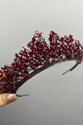 Hobigram Burgundy Autumn Beaded Bridal Henna Tiara for Most Special Brides – Bridal Accessory, Stylish Design – Bridal