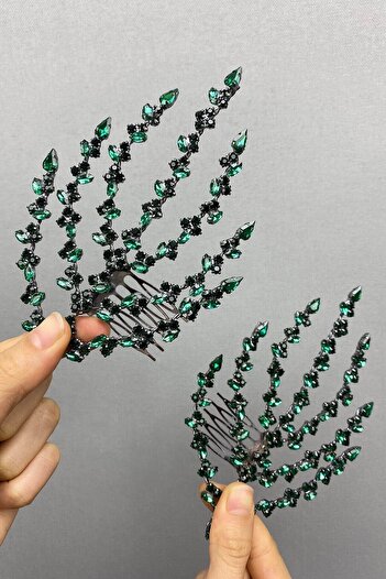 Hobigram Bridal Accessory Green Double Sided Leaf Pattern Hair Accessory Henna Crown – Bridal Accessory