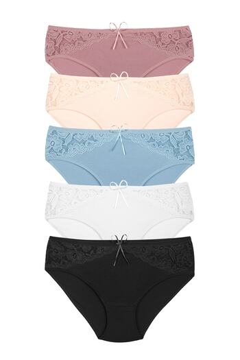 Zena 5-Piece Cotton Women's Panties with Lace Detail on the Front