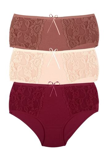 Zena 3-Piece Cotton Lace Sides Plus Size Women's Panties