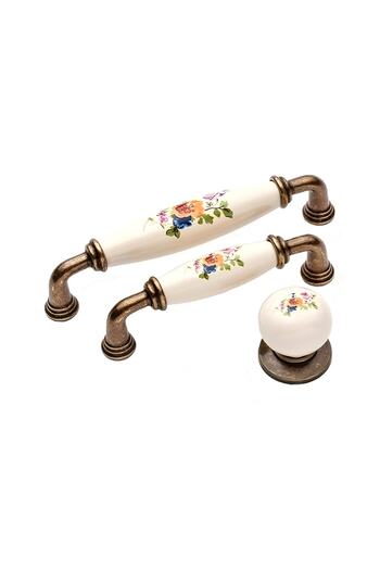 SERAKS MOBİLYA AKSESUARLARI 96 mm - (9.6 cm) Real Porcelain Handle-Antique Metal Tip-Wild Rose Pattern