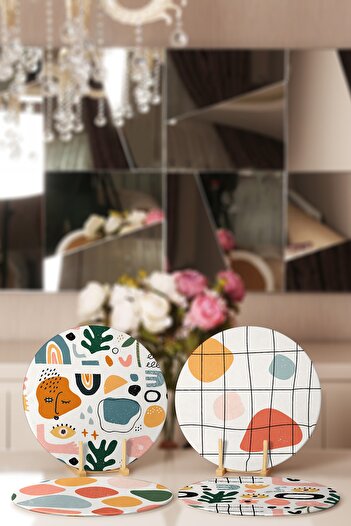 Realhomes 4-Piece Bohemian Designed Digital Printed Special Design Round Placemat & Supla