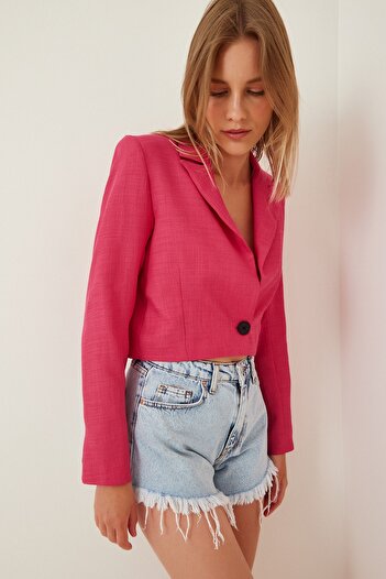 Happiness İstanbul Women's Pink Linen Short Bolero Jacket ON00031