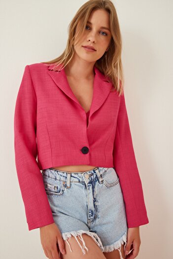 Happiness İstanbul Women's Pink Linen Short Bolero Jacket ON00031