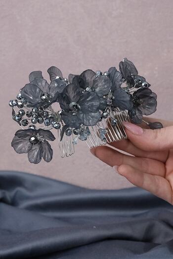 Hobigram Bridal Hair Accessory Anthracite Gribelgin Flower Motif Side Comb Buckle Bridal Hair Accessory – Other Hair