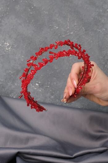 Hobigram Bridal Accessory Red Talya Double Row Beaded Bridal Henna Tiara – Other Hair Accessories – Other