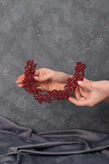 Hobigram Accesoriu pentru păr Coroană de mireasă cu mărgele Duru Burgundy Accesoriu pentru păr și turban – Alte accesorii pentru păr – Altele