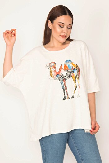 Şans Women's Plus Size Bone Cotton Fabric Front Detailed Blouse 65n32969