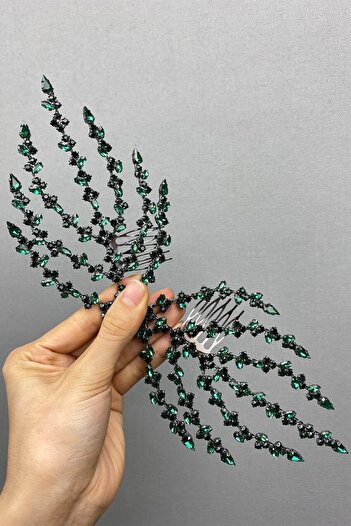 Hobigram Bridal Accessory Green Double Sided Leaf Pattern Hair Accessory Henna Crown – Bridal Accessory