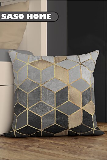 SasoHome Gray Mosaic Patterned Decorative Gift Cushion - Pillow Case