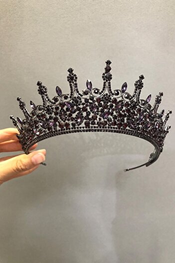 Hobigram Hair Accessory Leonis Model Purple Bridal Henna Crown and Earrings – Bridal Accessory, Stylish Design – Bridal Accessory