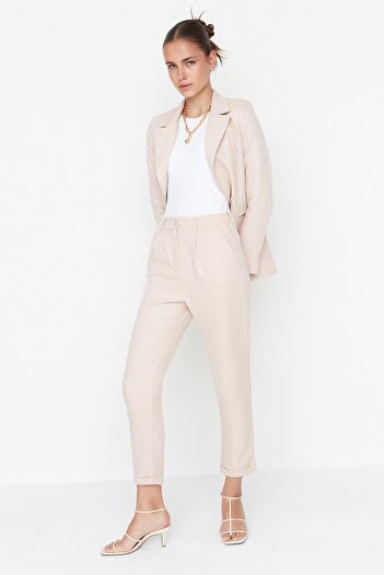Trendyol Collection Pantaloni de țigară bej TWOSS22PL0123