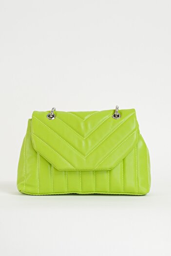 Çantacımstore Women's Light Green Sewing Detailed Quilted Crossbody Bag